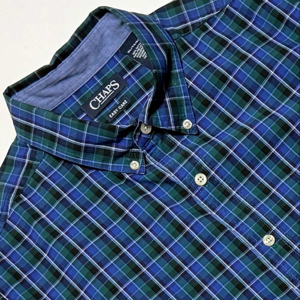 Chaps XL‎ Blue & Green Plaid Long Sleeve Shirt Excellent